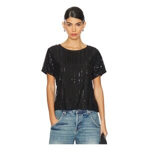 Sanctuary Women XL‎ Black Sequin Striped Short Sleeve Top